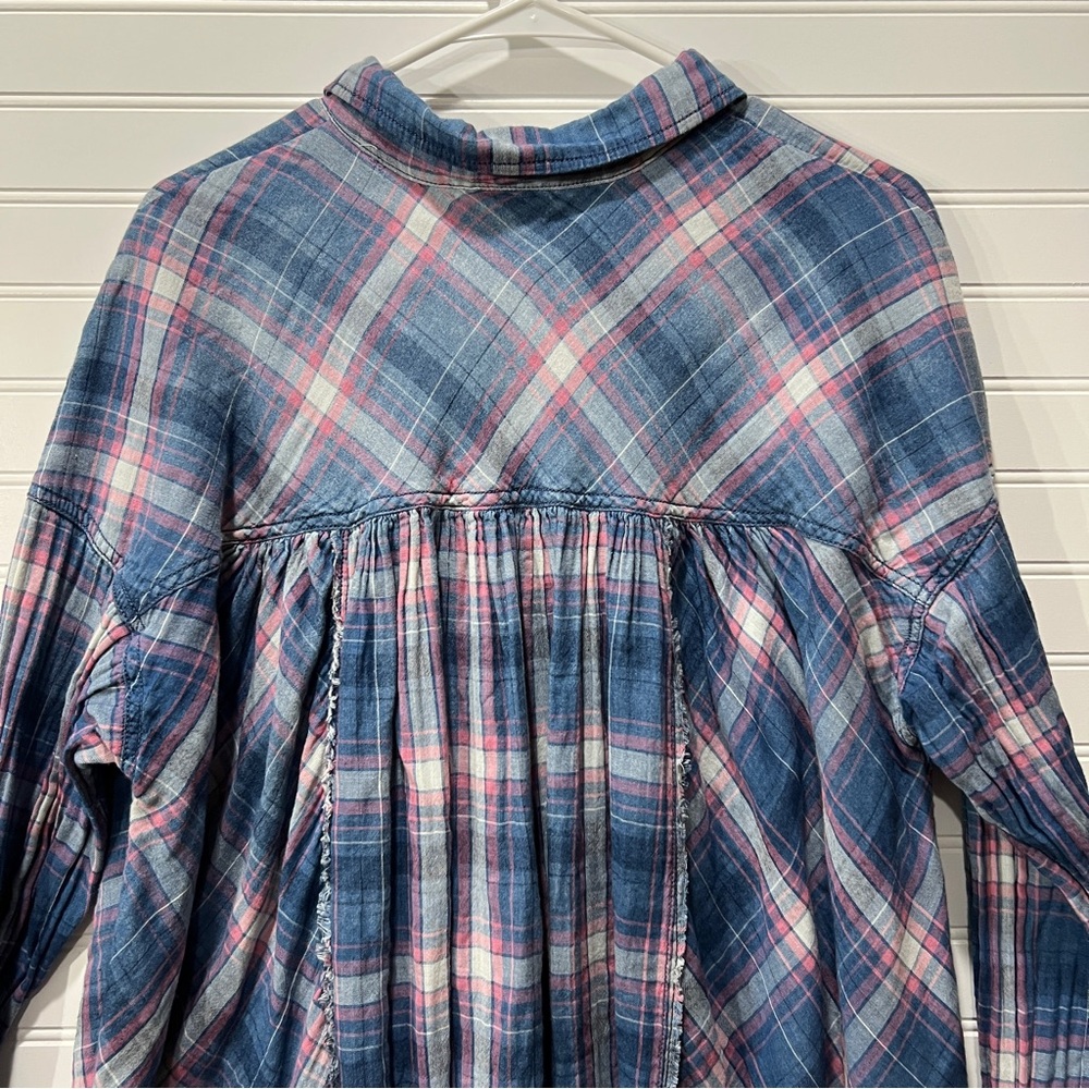 Free People Seeking Starlight Plaid Shirt Sz L - Picture 8 of 11